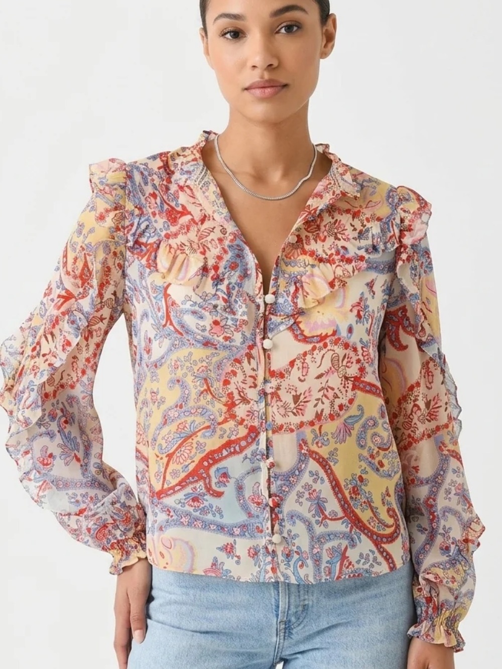 VERONICA BEARD andri silk paisley georgette long sleeve top multicolor size 6